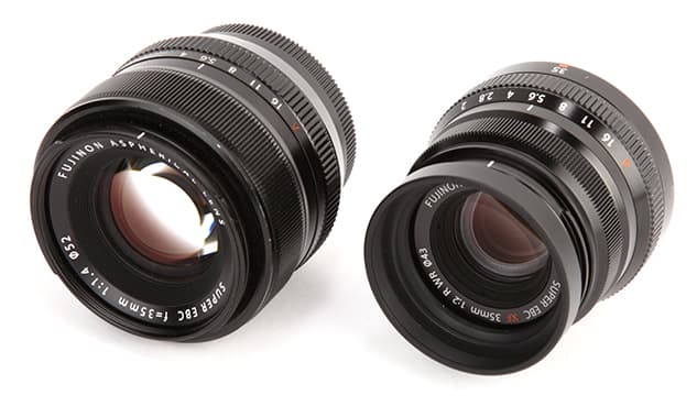 The XF 35mm f/1.4 R (left) beside the new Fujinon XF 35mm f/2 R WR (right)