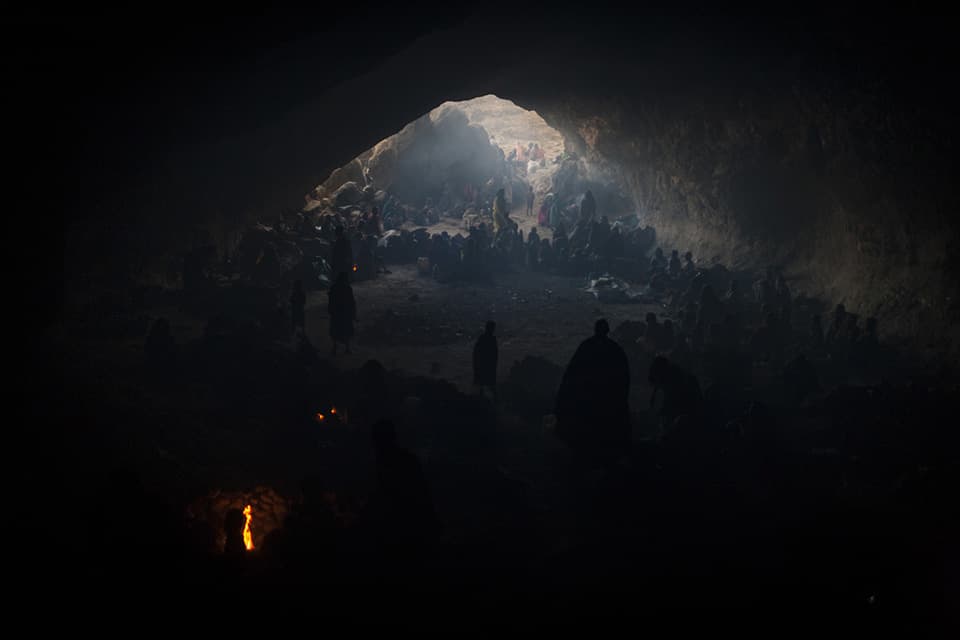 Hundreds of women and children who have fled the fighting or are seeking shelter from the continued bombing by the Sudanese government's forces, live in a cave in Central Darfur, Sudan, March 2, 2015.