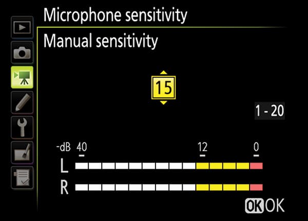 Adjust the sensitivity of the audio input until the loudest thing you can hear just about touches the yellow zone