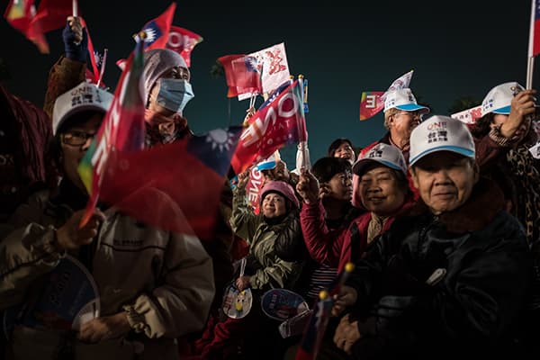Supporters cheer at a campaign rally in Kaohsiung, Taiwan