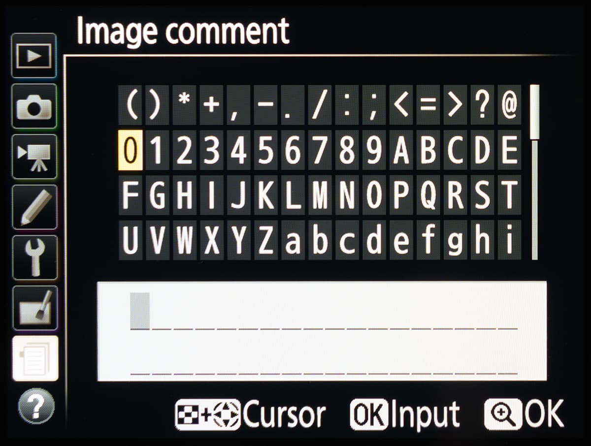 Nikon custom menu secrets - Image comment