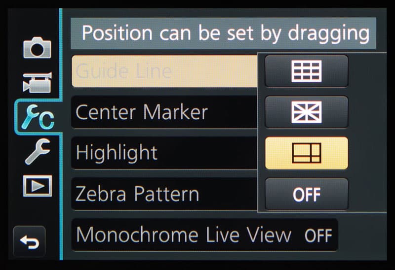 Panasonic adjustable guide lines screen