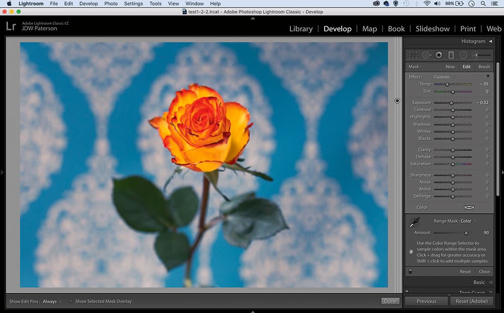 Lightroom check the overlay mask off