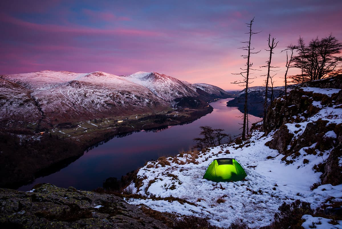 Torch light from your tent can add a warm and cosy feel to the shot