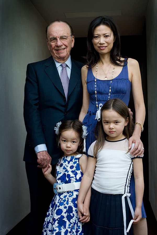 A family shot of Rupert Murdoch in 2007 with his wife Wendi and children Chloe and Grace