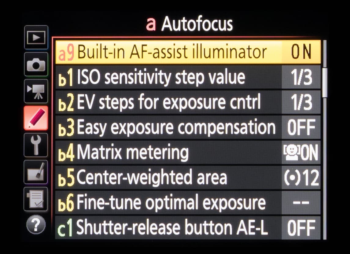 Nikon Custom Menu Secrets - a9 Built in AF-assist illuminator