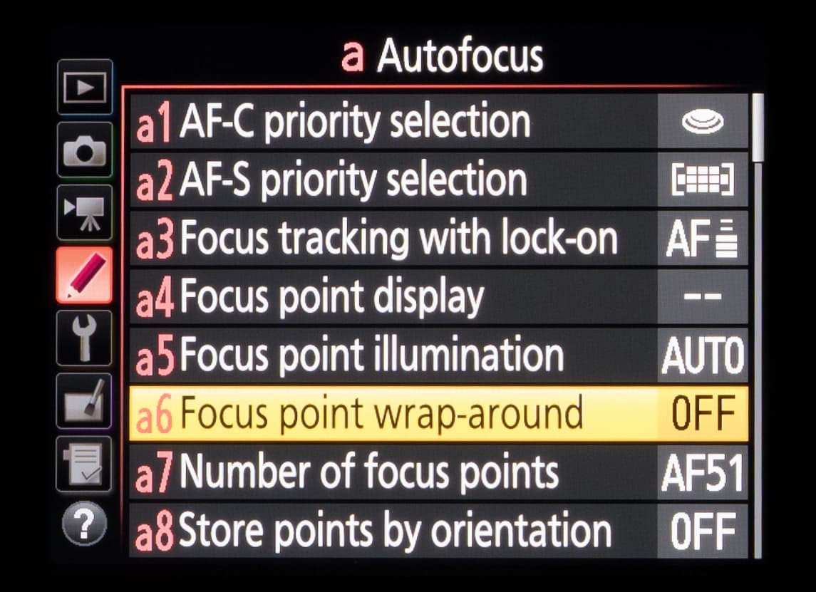 Nikon Custom Menu Secrets - a6 - Focus point wrap around