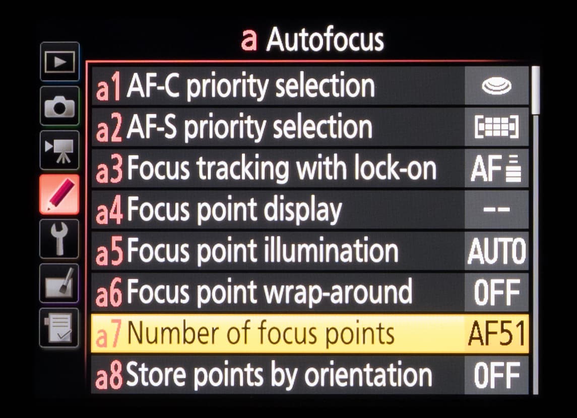 Nikon Custom Menu Secrets - a7 - Number of focus points