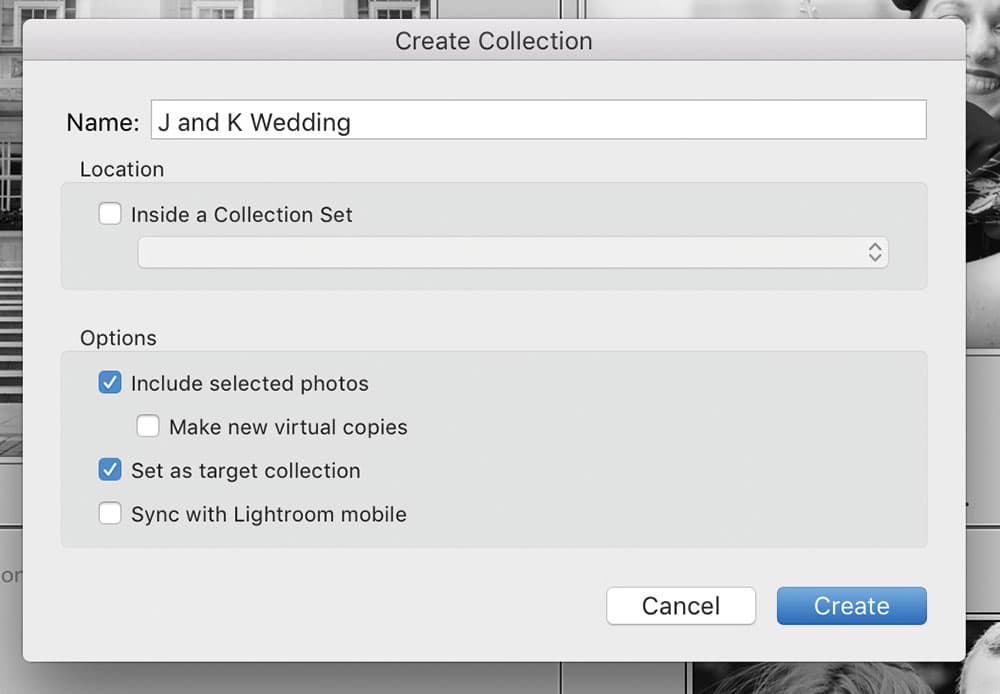 Lightroom begin with a collection screen