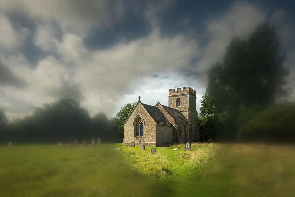 Retro filters Holnest church with polariser and grey spot filters