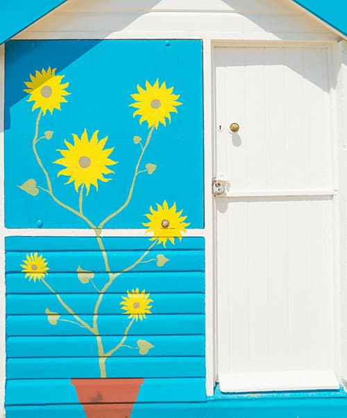 Swanage beach hut painted in flowers