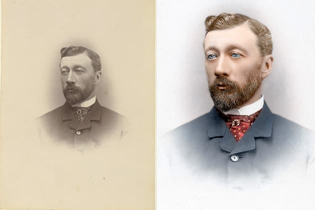 Photo restoration hand colouring before and after