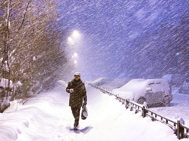 Amos Chapple man in blizzard